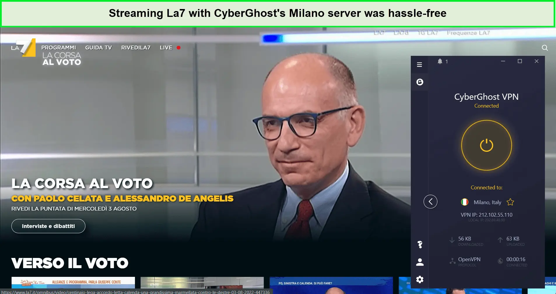 cyberghost-unblocked-la7-with-in-Italy-server