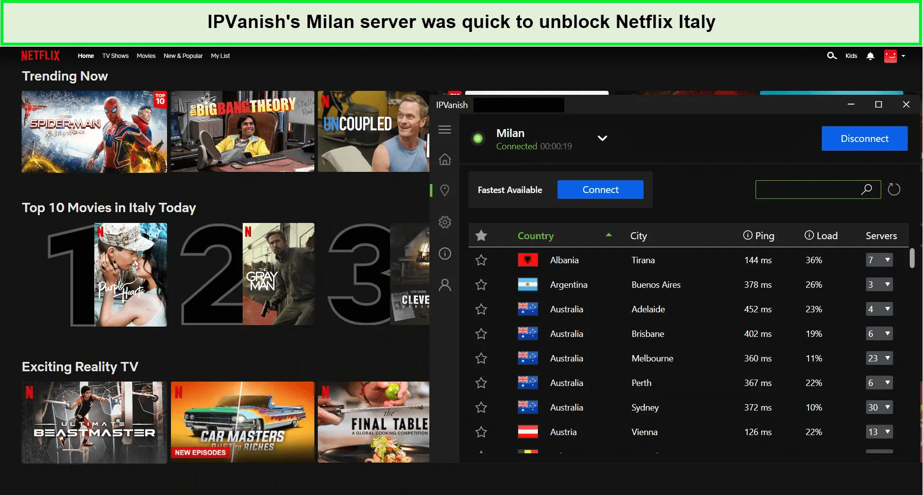 ipvanish-unblocked-netflix-in-Italy-with-milan-server