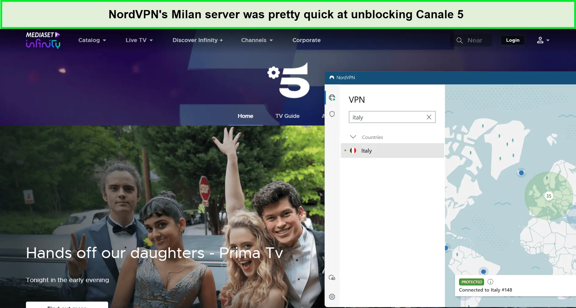 nordvpn-unblocked-canale-5-with-in-Italy-servers